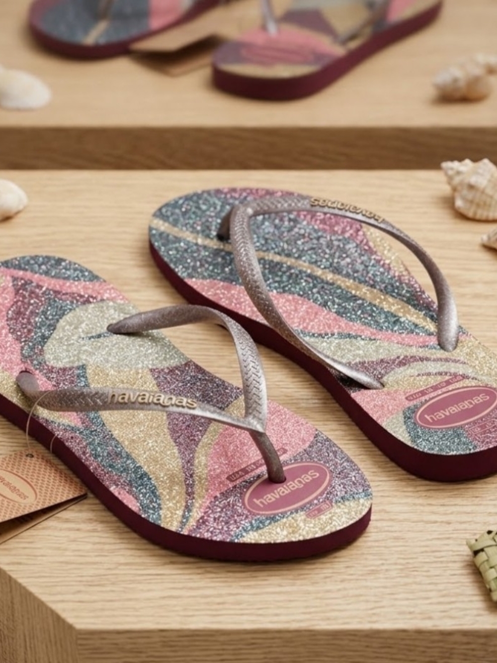 NEW! Havaianas Slim Glitter Sandals Sz 7/8 NWT